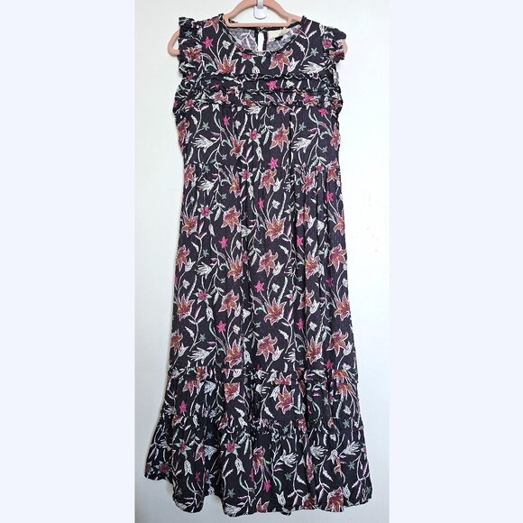 Universal Thread Floral Ruffled Flutter Sleeve Sleeveless A-Line Maxi Dress, M - Picture 1 of 11